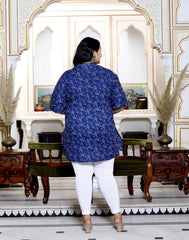 Plus Size Blue Cotton Printed Short Kurta-300013