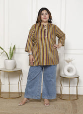 Plus Size Green Cotton Floral Print Short Kurta-300018