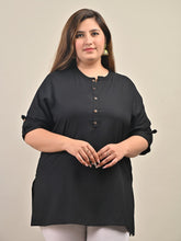 Plus Size Black Cotton Blend Solid Short Kurta-562