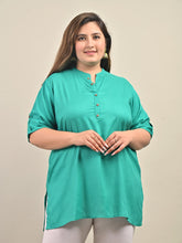 Plus Size Turquoise Cotton Blend Solid Short Kurta-562
