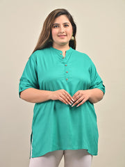 Plus Size Turquoise Cotton Blend Solid Short Kurta-562