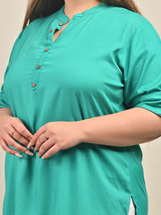 Plus Size Turquoise Cotton Blend Solid Short Kurta-562