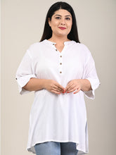 White Cotton Blend Solid Print Short Kurta-300607