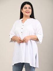 White Cotton Blend Solid Print Short Kurta-300607