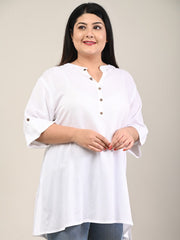 White Cotton Blend Solid Print Short Kurta-300607