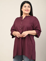 Plus Size Purple Cotton Blend Solid Short Kurta-608