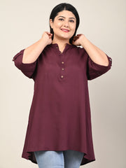 Plus Size Purple Cotton Blend Solid Short Kurta-608