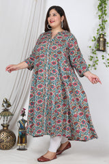 Plus Size Off White Cotton Blend Floral Print Gown-400001