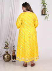 Plus Size Yellow Cotton Blend Lahariya Print Embroidered -400010