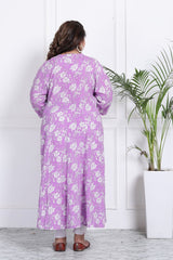 Plus Size Purple Floral Print Flared Long Kurta-400011