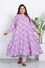 Plus Size Purple Floral Print Flared Long Kurta-400011