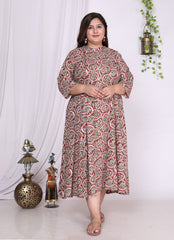 Plus Size Red Floral Print Flared Long Kurta-400020