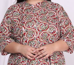Plus Size Red Floral Print Flared Long Kurta-400020