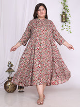 Plus Size Red Floral Print Flared Long Kurta-400020