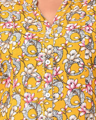 Plus Size Yellow Floral Print Flared Long Kurta-400030