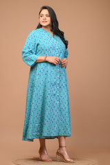 Plus Size Blue Floral Print Flared Long Kurta-400033