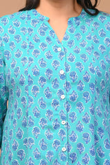 Plus Size Blue Floral Print Flared Long Kurta-400033