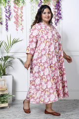 Plus Size Purple Cotton Blend  Print Aline Kurta-400034
