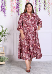 Plus Size Maroon Cotton Blend  Printed Aline Kurta-400036
