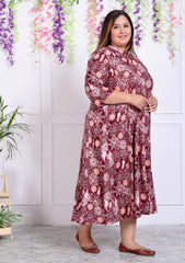 Plus Size Maroon Cotton Blend  Printed Aline Kurta-400036