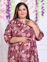 Plus Size Maroon Cotton Blend  Printed Aline Kurta-400036