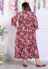 Plus Size Maroon Cotton Blend  Printed Aline Kurta-400036