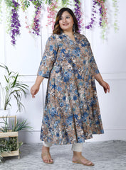 Plus Size Grey Cotton Blend  Print Aline Kurta-400037