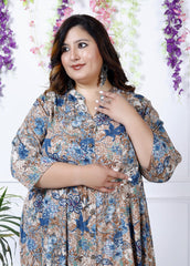 Plus Size Grey Cotton Blend  Print Aline Kurta-400037