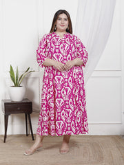 Plus Size Pink Cotton Blend  Printed Aline Kurta-400047