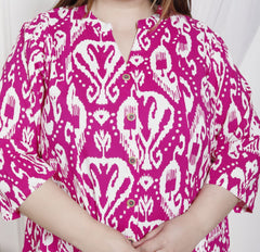 Plus Size Pink Cotton Blend  Printed Aline Kurta-400047