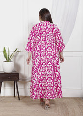 Plus Size Pink Cotton Blend  Printed Aline Kurta-400047