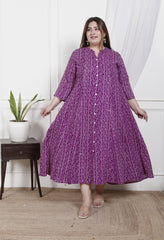 Plus Size Purple Cotton Blend  Bandhani  Print Aline Kurta-400048