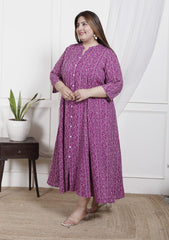 Plus Size Purple Cotton Blend  Bandhani  Print Aline Kurta-400048
