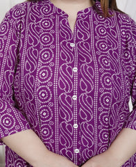 Plus Size Purple Cotton Blend  Bandhani  Print Aline Kurta-400048