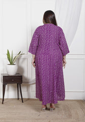 Plus Size Purple Cotton Blend  Bandhani  Print Aline Kurta-400048