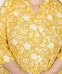 Plus Size Yellow Floral Print Flared Long Gown-400066