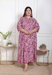 Plus Size Purple Cotton Blend  Print Aline Kurta-400067