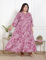 Plus Size Purple Cotton Blend  Print Aline Kurta-400067