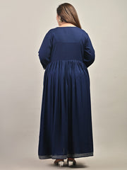 Plus Size Blue Cotton Blend Embroidered Anarkali-591