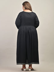 Plus Size Black Cotton Blend Embroidered Anarkali-591