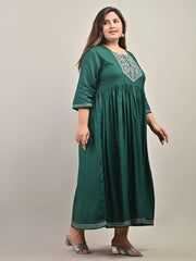 Plus Size Green Cotton Blend Embroidered Anarkali-591