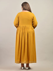 Plus Size Yellow Cotton Blend Embroidered Anarkali-591
