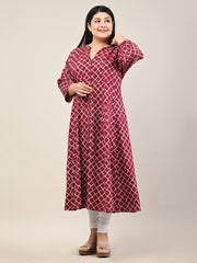 Plus Size Maroon Cotton Blend  Print Aline Kurta-601