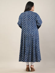 Plus Size Blue Cotton Blend Printed A Line Kurta-602