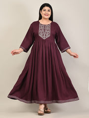Plus Size Purple Cotton Blend Embroidered Anarkali-610