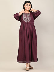 Plus Size Purple Cotton Blend Embroidered Anarkali-610