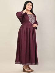 Plus Size Purple Cotton Blend Embroidered Anarkali-610