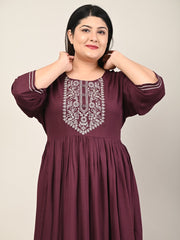 Plus Size Purple Cotton Blend Embroidered Anarkali-610