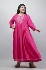 Plus Size Pink Cotton Blend Embroidered Anarkali-591