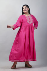 Plus Size Pink Cotton Blend Embroidered Anarkali-591